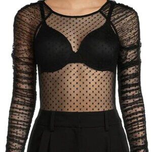 C&V Chelsea & Violet Round Neck Long Sleeve Mesh Dot Bodysuit -‎ SZ XL NWT